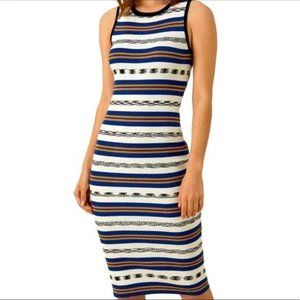 Karen Millen Stripe Ribbed Dress, Blue/Multi